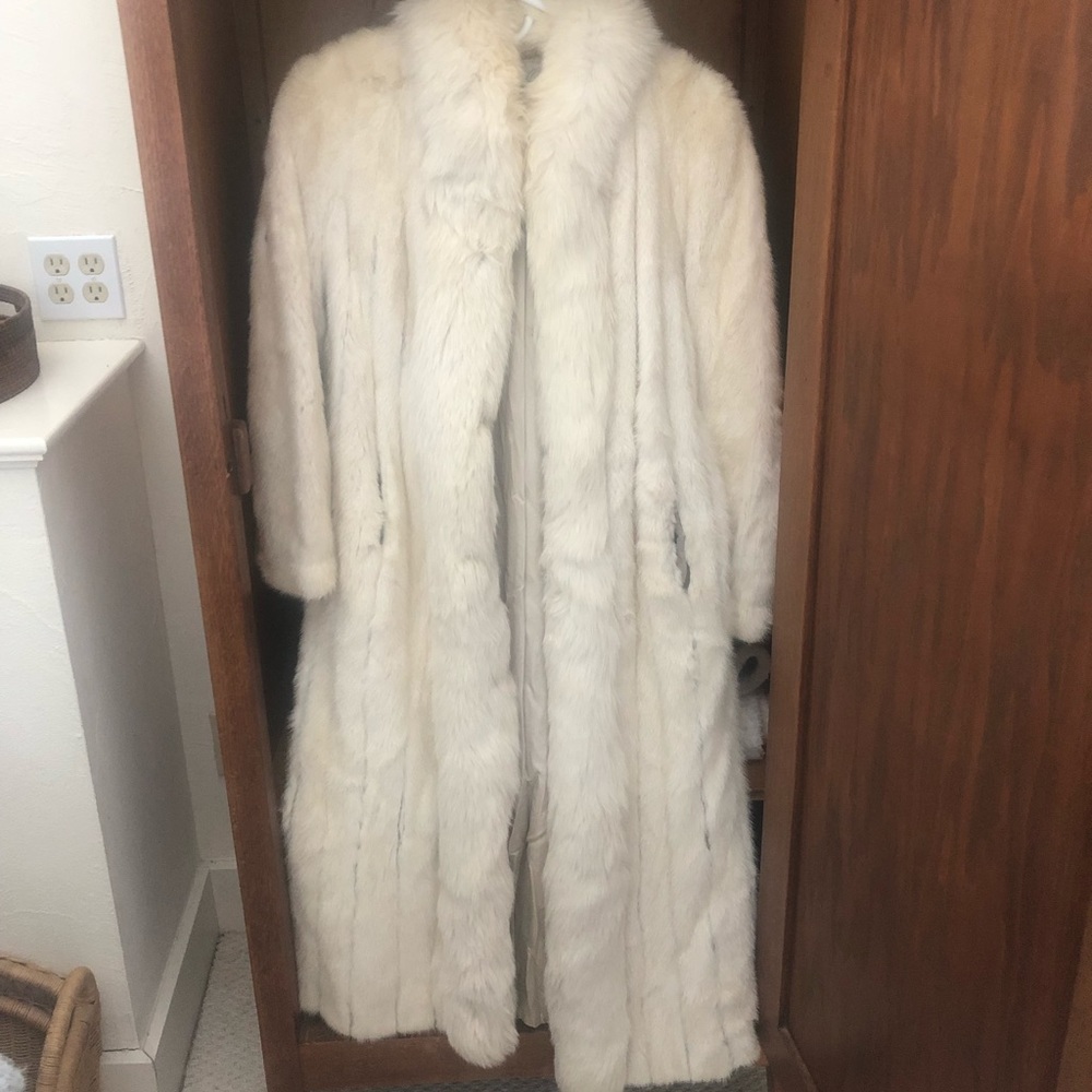 White mink and fox trim fur coat